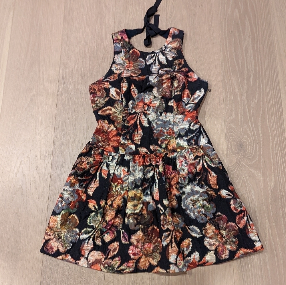 Floral Drop waist mini Dress - Black and Multicolor